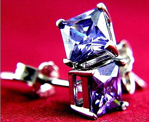 Sterling Silver Rhodium Plated Women Princess Cut Amethyst 3.3 CT CZ Stud - Image 4 of 4