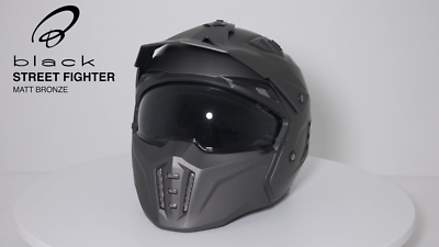 Black Street Fighter Matt Army Green Open Face Motorbike Helmet