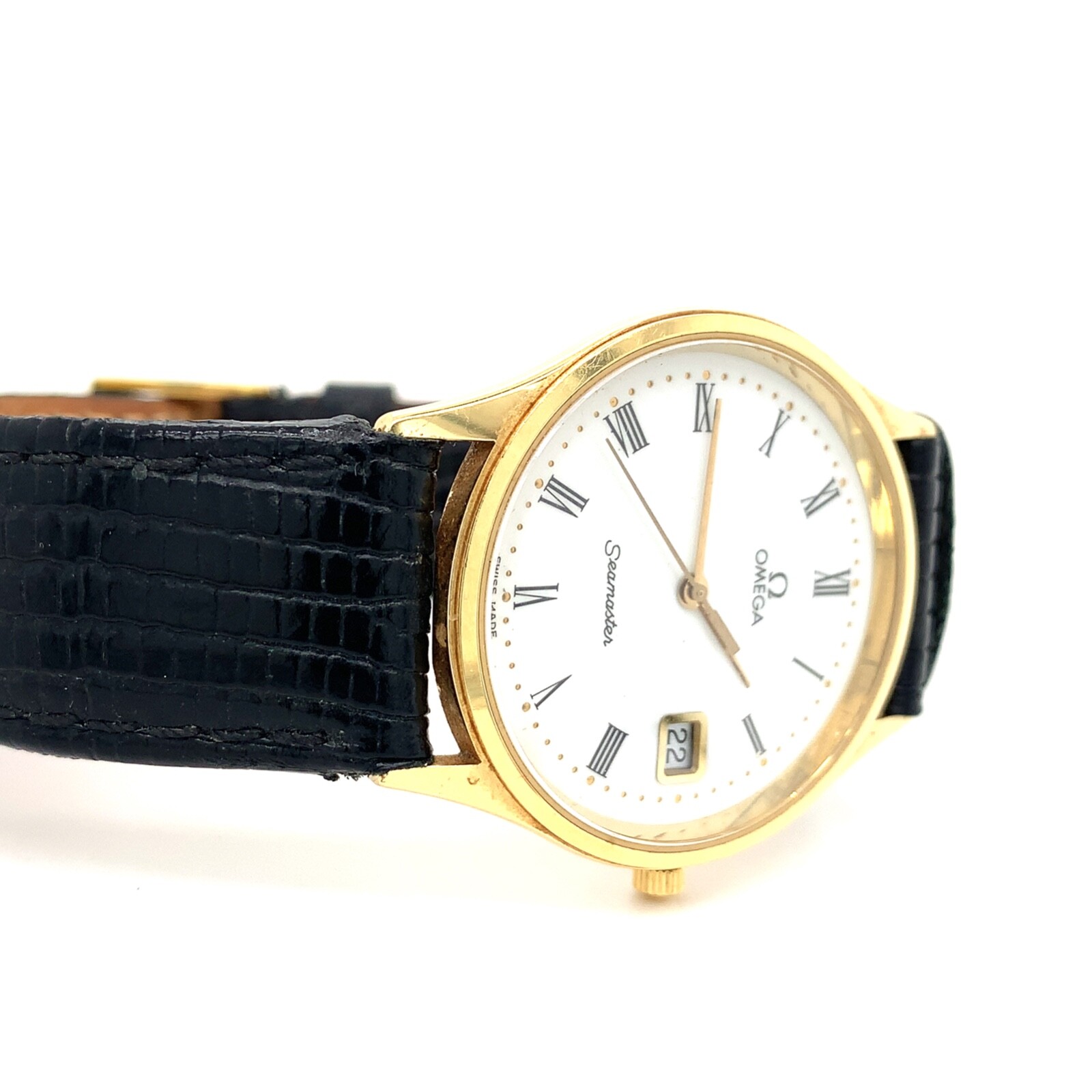 Vintage Omega Seamaster 14k Yellow Gold Watch Leather Strap W/ Original