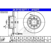 ATE 2X Bremsscheibe Hinten Ø253 Mm Voll FüR VW Golf V 1K1 1.4 16V 1.6 5K1 5M 1
