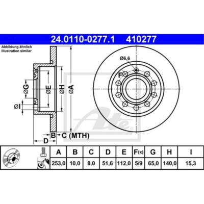 ATE 2x Bremsscheibe hinten Ø253 mm Voll für VW Golf V 1K1 1.4 16V 1.6 5K1 5M 1