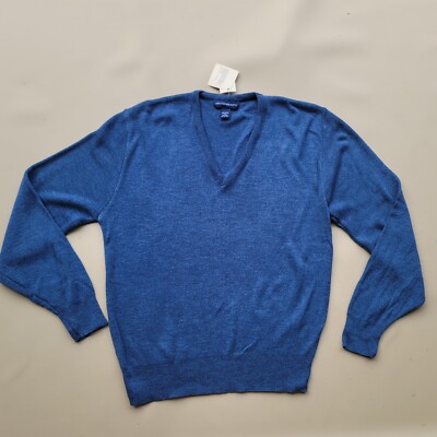 NWT VTG Christopher Hayes Sweater Mens Blue Denim Heather Pullover V Neck Sz M