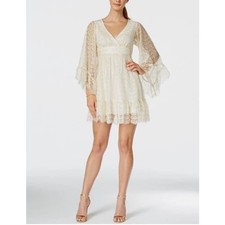 Betsey Johnson Lace Gold Metallic Dress Fairy 90s Babydoll ~ Sz 6 ~ So Glam!