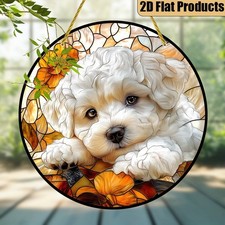 Colorful Curly White Puppy Acrylic Suncatcher Cute Dog Themed Art Decoraiton