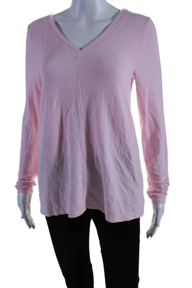 Lilly Pulitzer Womens Long Sleeve Strappy Back V Neck Shirt Pink Size Small - Image 2 of 4