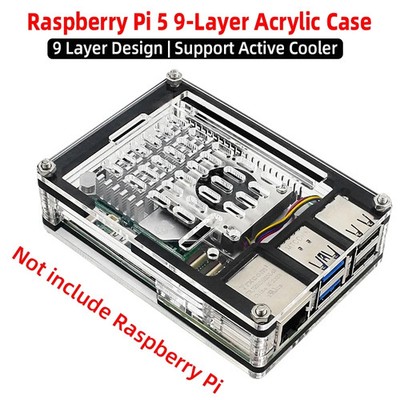 Raspberry Pi 5 Acrylgehäuse 9-lagig mit Lüfter und Kühlkörper