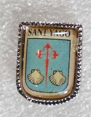 Santiago de Compostela Pinback Button Cross Shells Shield Lapel Pin