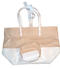 Estee Lauder Beach Tote & Cosmetic Bag Woven Faux Croc Zip Pouch Travel Makeup — photo 3