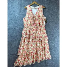 Taylor Woman Dress 16W Ivory Carnation Asymmetric Hem Tiered Ruffle Cottagecore