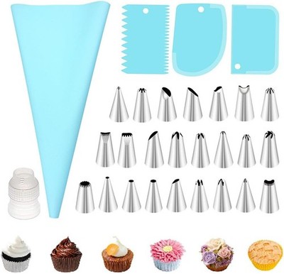 29 Pcs Piping Bags and Piping Tips Set, Stainless Steel Frosting Piping Bake