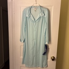 Vanity Fair Long Sleeve Nightgown/Robe Nylon Azure Mist Size Large Buttons NWT