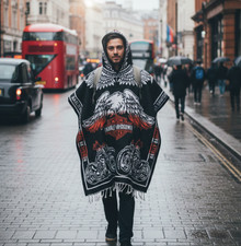 Poncho mexicano Harley-Davidson con capucha Gaban Mexican Sweater Artisan