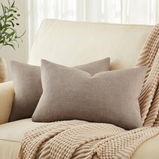 ZeeMart Rustic Cotton Linen Lumbar Throw Pillow Covers Set of 2, 12x20 Inch C...