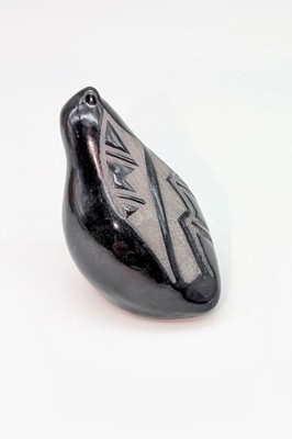 VTG Navajo Blackware Black Etched Pottery Quail Bird Figurine Signed A AHK *Read