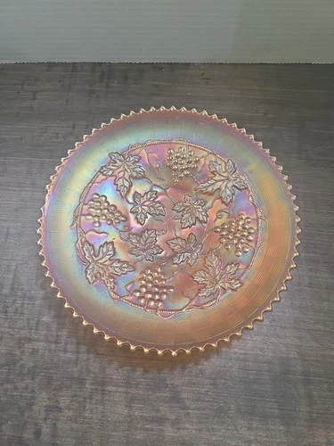 Northwood Carnival Glass Grape and Cable Bowl Amethyst 9" Diameter Estate Sale