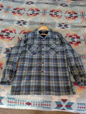 Pendleton Mens Shirt Large Fitted Blue Plaid Board Beach Boys Edition Wool