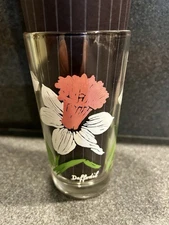 1950's Boscul Peanut Butter Drinking Glass Daffodil, White Flowers w Pink Center