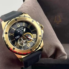 Bulova Marine Star A Black Gold Dial Rubber Strap Men's Automatic Watch 98A272