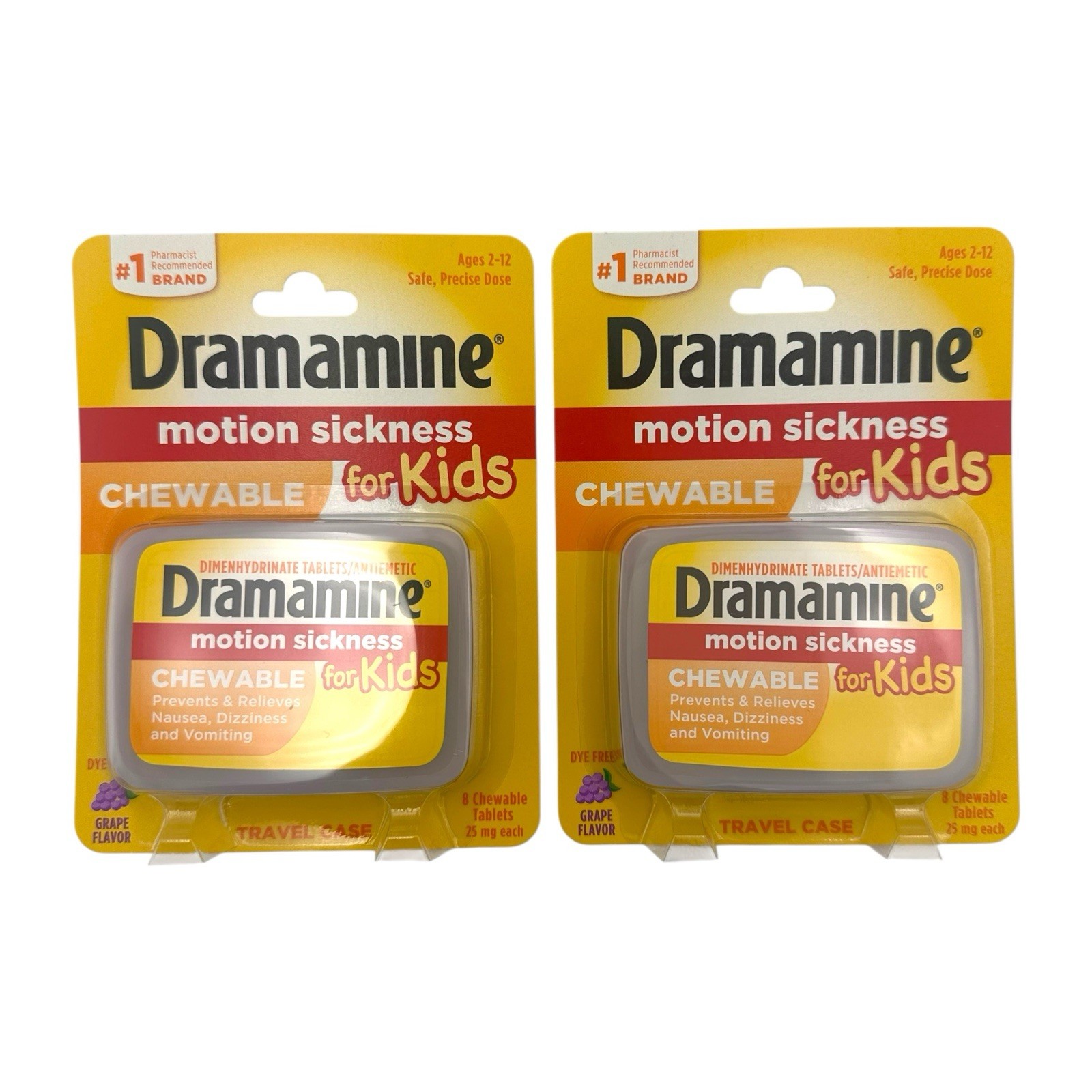Dramamine Kids Chewable Motion Sickness Relief Grape 8 Count EXP 01/27 - 2 PACK!
