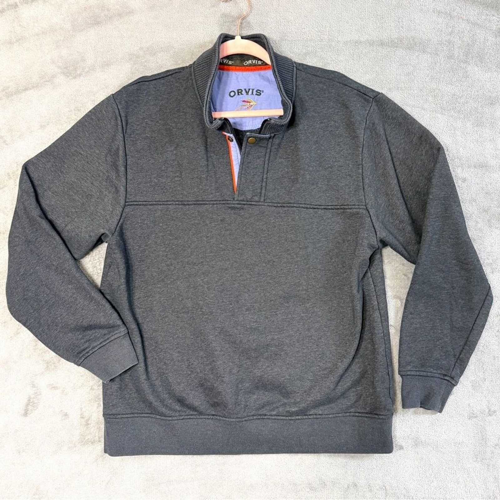 Orvis Sweatshirt XL Mens Gray Long Sleeve Quarter Zip Pullover Casual Outdoor