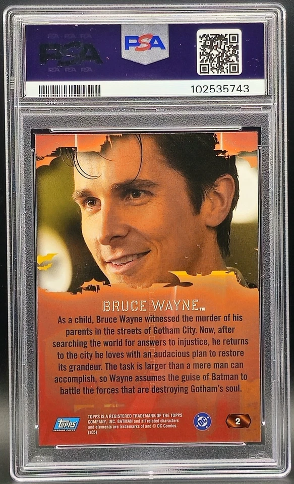 Bruce Wayne 2005 Topps Batman Begins  #2 PSA 9 MINT  - Image 2 of 2