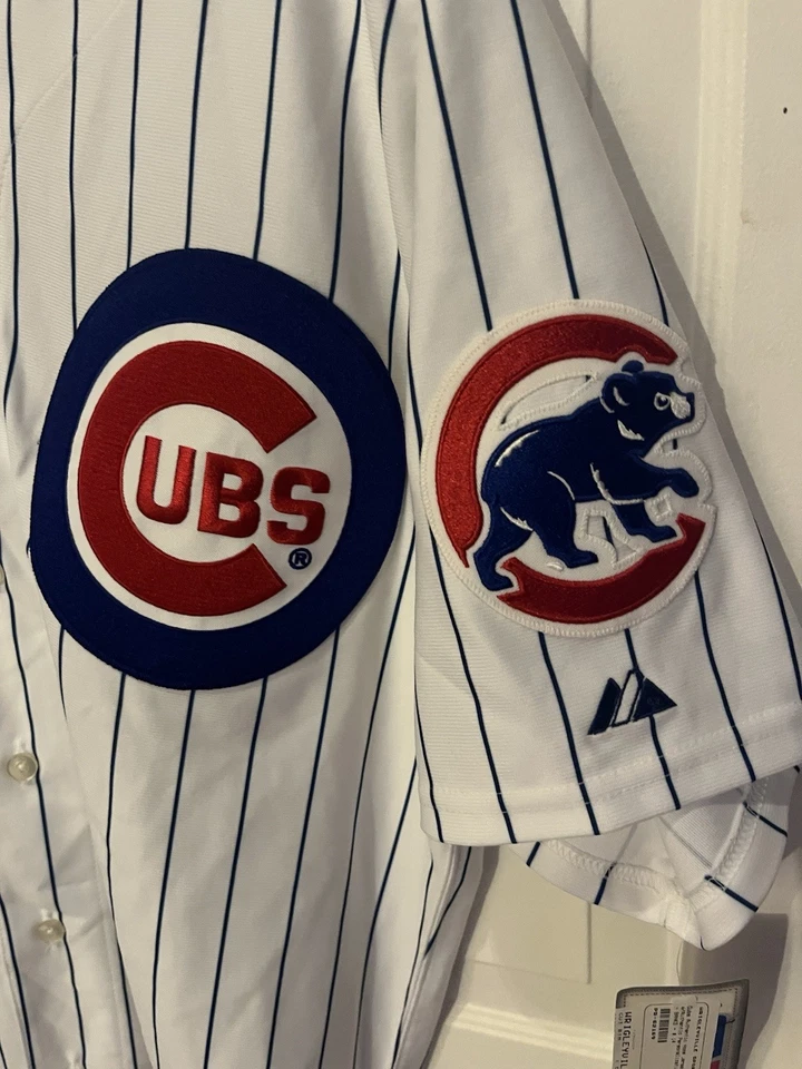 Camiseta deportiva MAJESTIC auténtica 48 XL Chicago Cubs a rayas Ernie Banks #14 nueva con etiquetas Foto 4 de 4