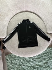 Adidas Jacket Youth Large 14/16 Black 3-Stripes Track Full Zip Athletic Soccer