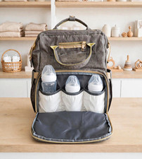 Gray Solid Diaper Bag Backpack, Unisex, Outer Pockets, Zipper Closure