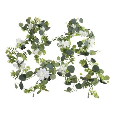 Exquisite 12 Fuß Eukalyptus und weiße Dahlien Girlande 2er Pack für den Heimgebrauch