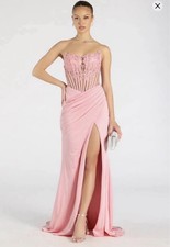 Pink Lace Mermaid Formal Dress Sweetheart Neckline Lace-Up Back Side Slit