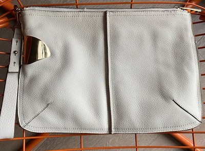 Halston Heritage white lambskin Leather Wristlet Clutch Bag gold hardware Large