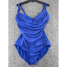 Jantzen Womens Royal Blue Ruched Surplice One Piece Swimsuit Braided Straps 14
