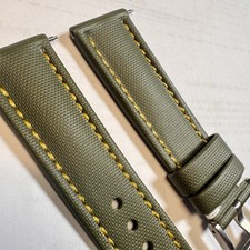 GREEN High Quality Real Sailcloth Waterproof Watch Strap YELLOW Stitch
