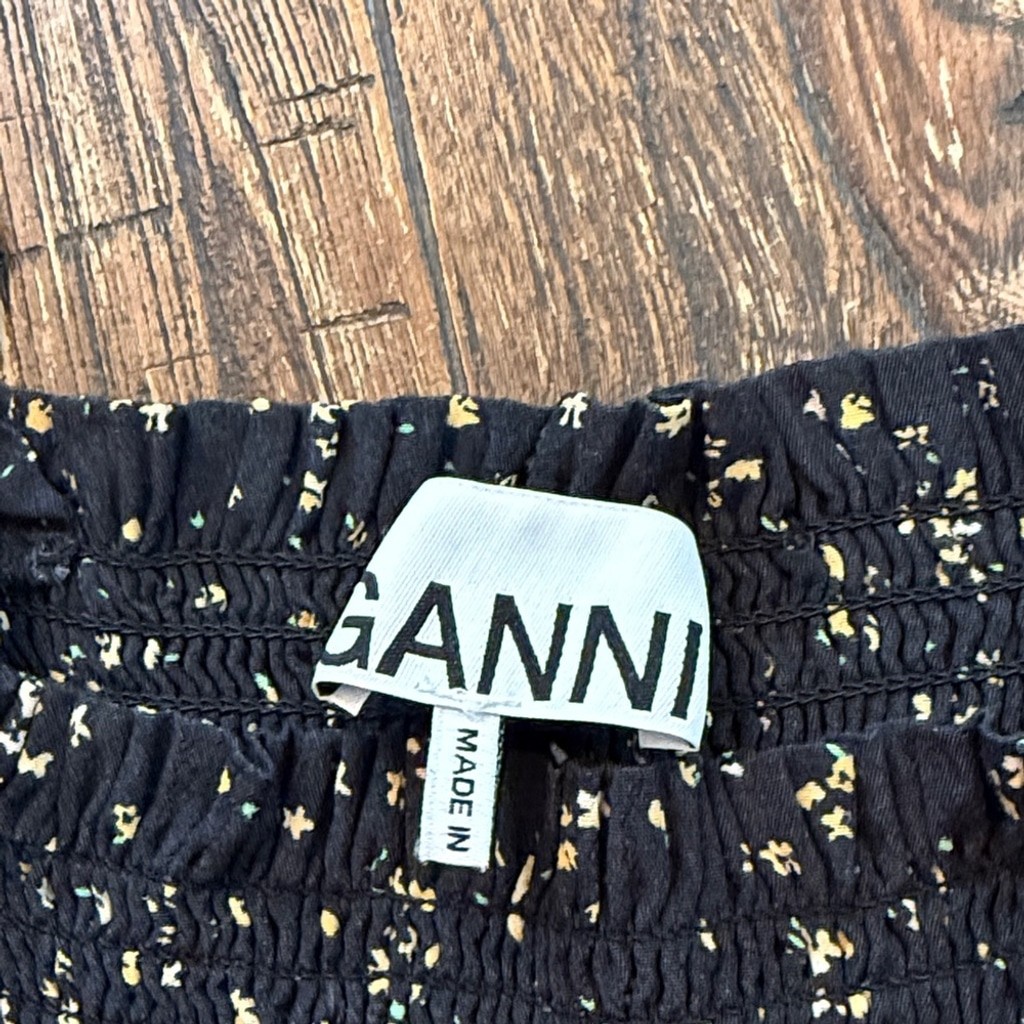 GANNI Floral Print Smocked Mini Dress Long Sleeve Balloon Puff Sleeve ...