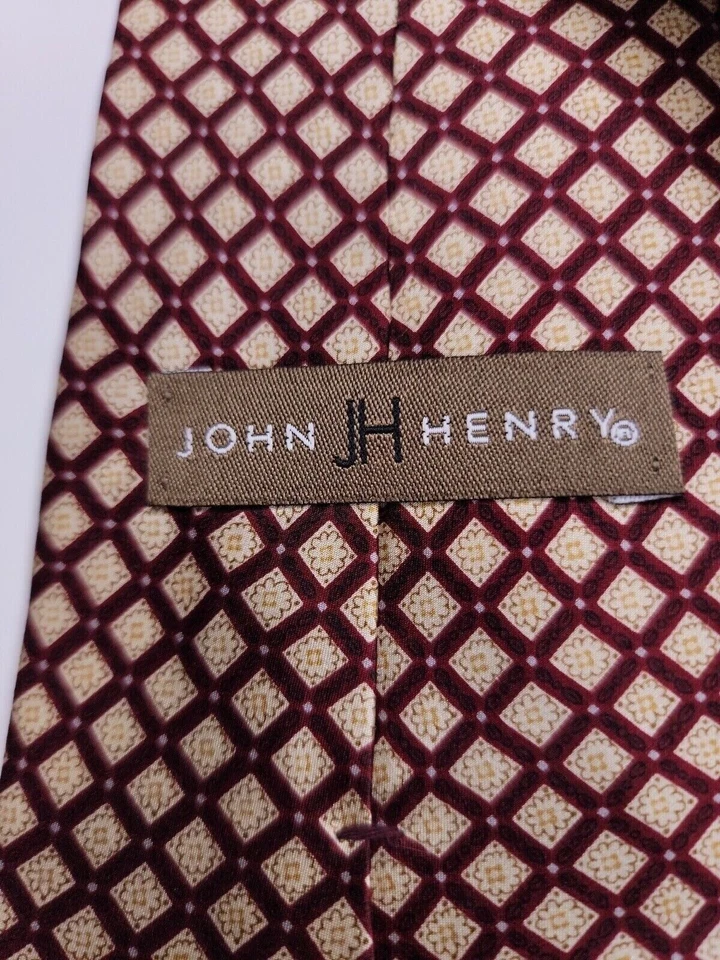 John Henry 男式正式领带 56 英寸长 x 4 英寸宽米色/勃艮第领带 — 第 3/4 张图片