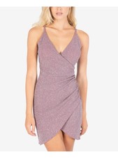 SPEECHLESS Womens Purple Wrap Style Padded Bra Cups Lined Short Dress 5