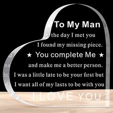 To My Man Gift for Him Valentine's Day Heart Shaped Acrylic Plaque I Love You