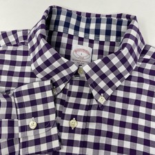 Brooks Brothers 346 Men's Large Purple White Plaid Long Sleeve Button Down Shirt