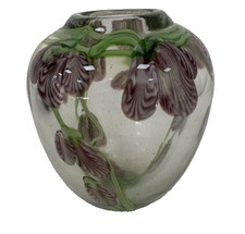 Heavy Art Glass Murano Style Orchids Vase