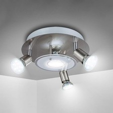 DINGLILIGHTING 4 Way Round Plate LED Ceiling Spotlight, Modern Brushed Nickel Ro