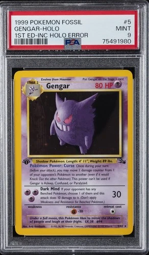 1999 POKEMON FOSSIL 1ST ED-INCOMPLETE HOLO #5 GENGAR-HOLO PSA 9