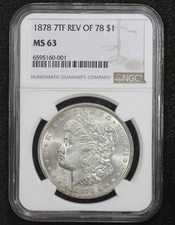 1878 Seven Tail Feathers Reverse of 1878 Morgan Dollar NGC MS63 4Q7U