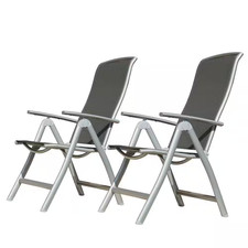 Dark Gray Aluminium Patio Folding Chairs Set of 2, Adjustable High Back Reclinin