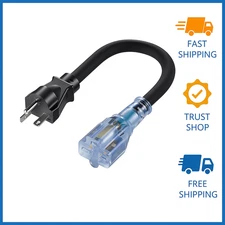 1FT NEMA 6-20P to 6-15R / 6-20R Extension Cord 12AWG Heavy Duty with Light