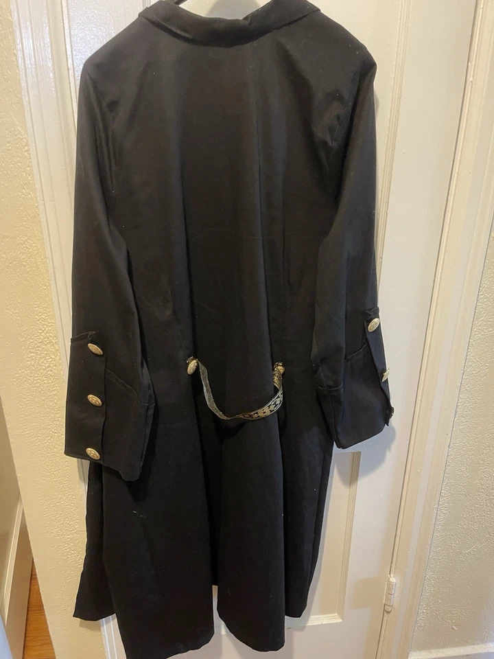 Pirate Renaissance SCA Cosplay Abrigo Largo Negro Para Hombre Borde Dorado Botones XL Foto 4 de 4