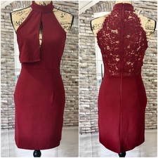 Lulu’s Lulus Rayleigh Dress Burgundy Lace Halter Bodycon Cut Out NWT Small