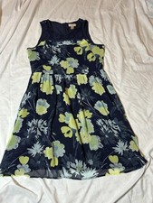 Ann Taylor Loft Blue Yellow - Green Floral Lace Fit and Flare Dress Size 6