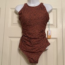 NWT Kona Sol Women's MED Swimsuit One Piece High Neck Ruched Full Coverage