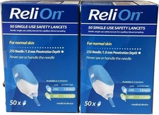 2 Packs ReliOn 25G 2 in 1 Lancing device For Normal Skin 50 CT Each