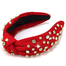 Red Rhinestone Knotted Beaded Headband - Sparkly Embellished Crystal Jeweled Wid